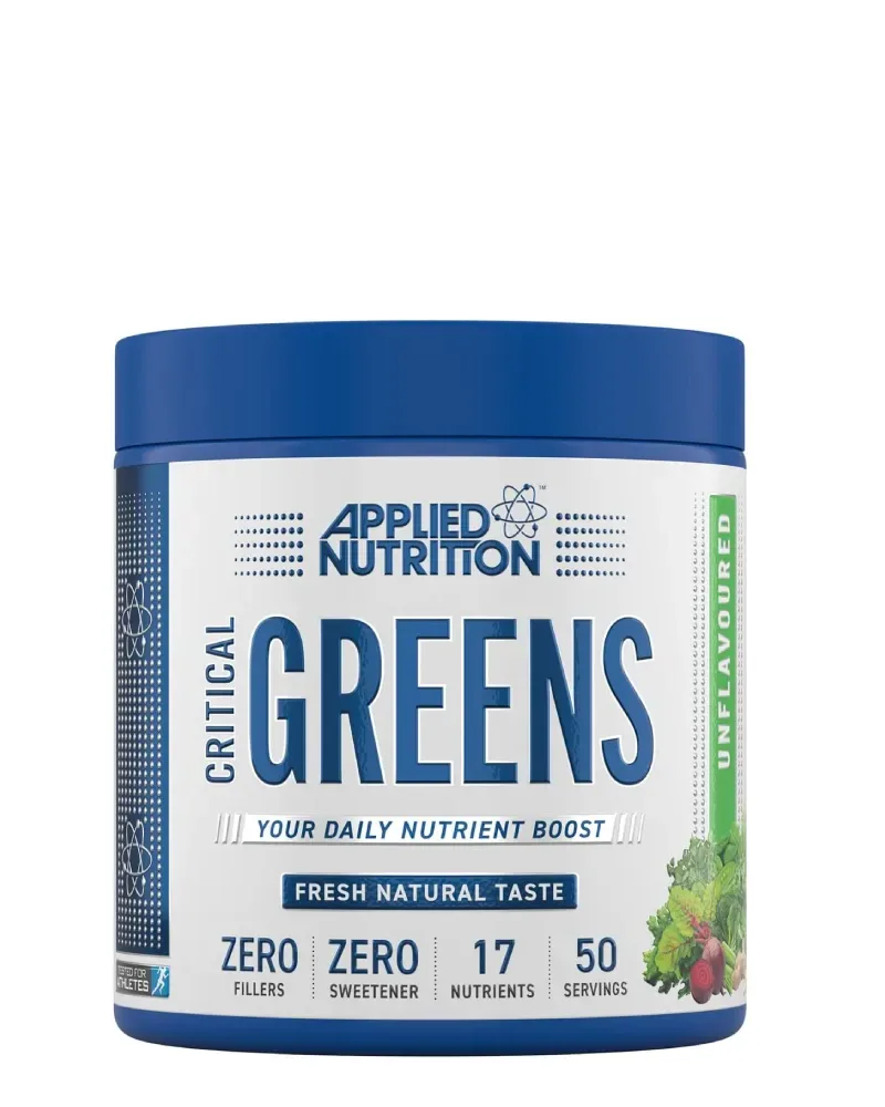 Critical Greens, superaliments, Applied Nutrition, santé globale, système immunitaire, probiotiques, enzymes digestives, antioxydants, détoxification, énergie, digestion, vitamines, minéraux, 50 portions, complément alimentaire, bien-être.